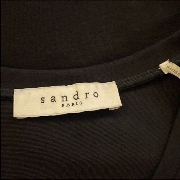 Sandro Elegant Black Cutout genuine leather detailed mini Dress, S - Picture 6 of 8